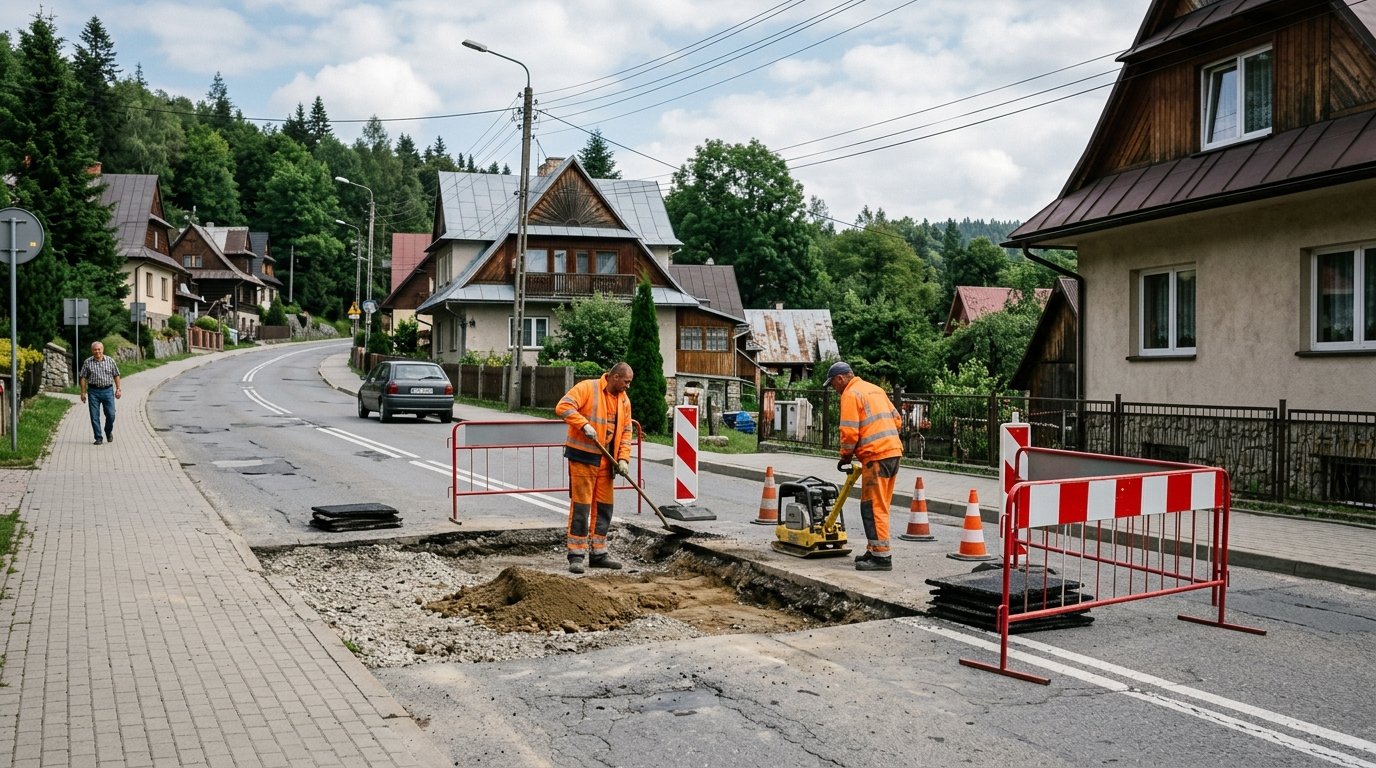 Prace drogowe w Szczyrku: odkrycie niewybuchu na ulicy Skalistej