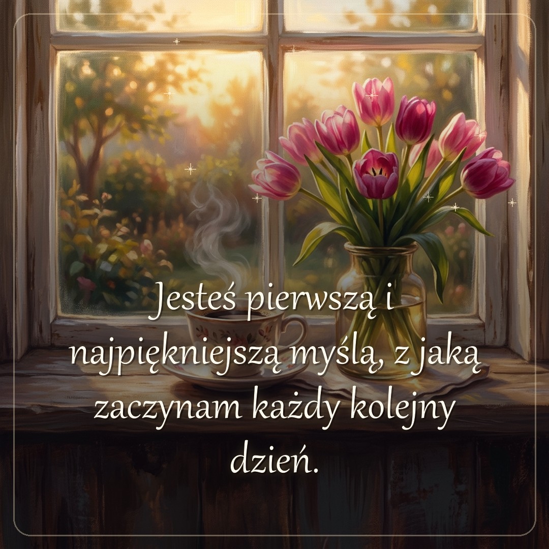 Kartka z życzeniem: Jesteś pierwszą i najpiękniejszą myślą, z jaką zaczynam każdy kolejny dzień.