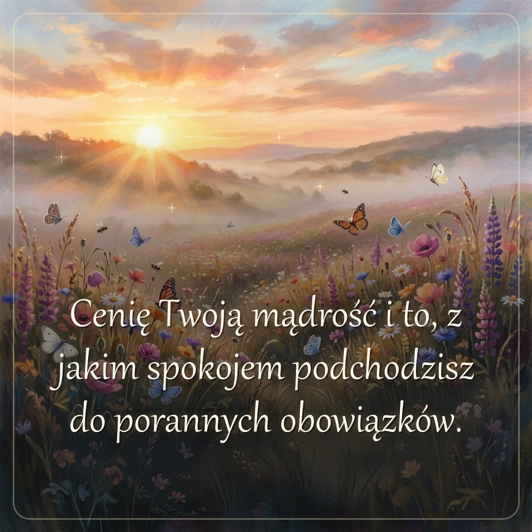 Kartka z życzeniem: Cenię Twoją mądrość i to, z jakim spokojem podchodzisz do porannych obowiązków.