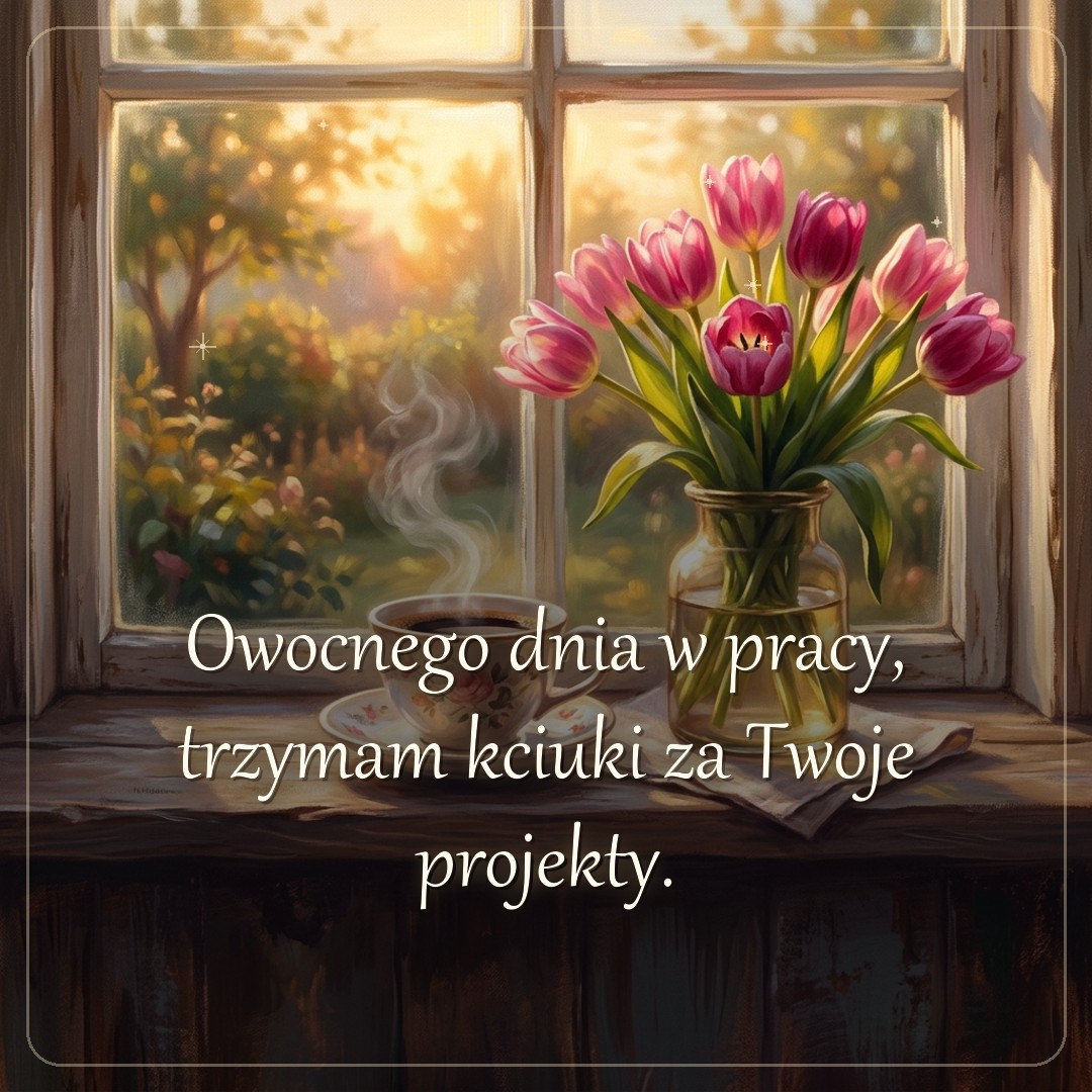 Kartka z życzeniem: Owocnego dnia w pracy, trzymam kciuki za Twoje projekty.