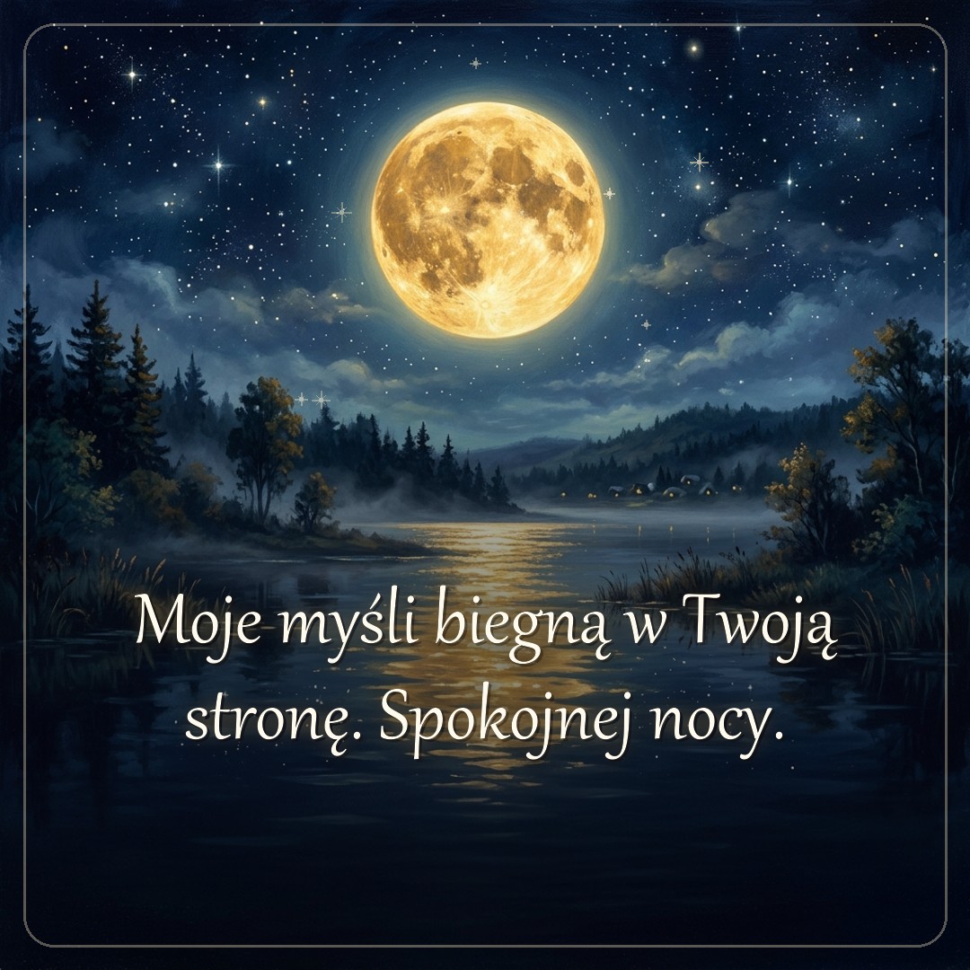 Kartka z życzeniem: Moje myśli biegną w Twoją stronę. Spokojnej nocy.