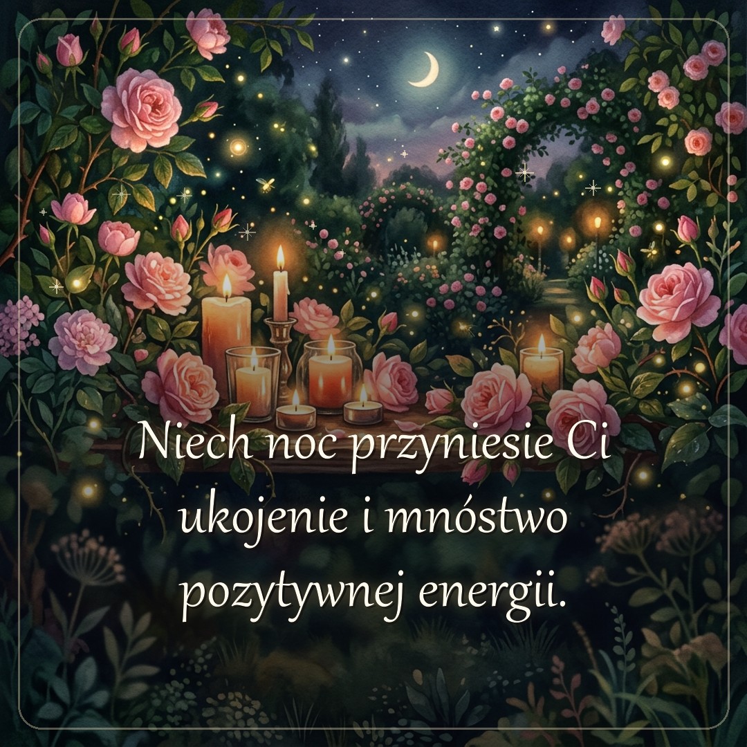 Kartka z życzeniem: Niech noc przyniesie Ci ukojenie i mnóstwo pozytywnej energii.